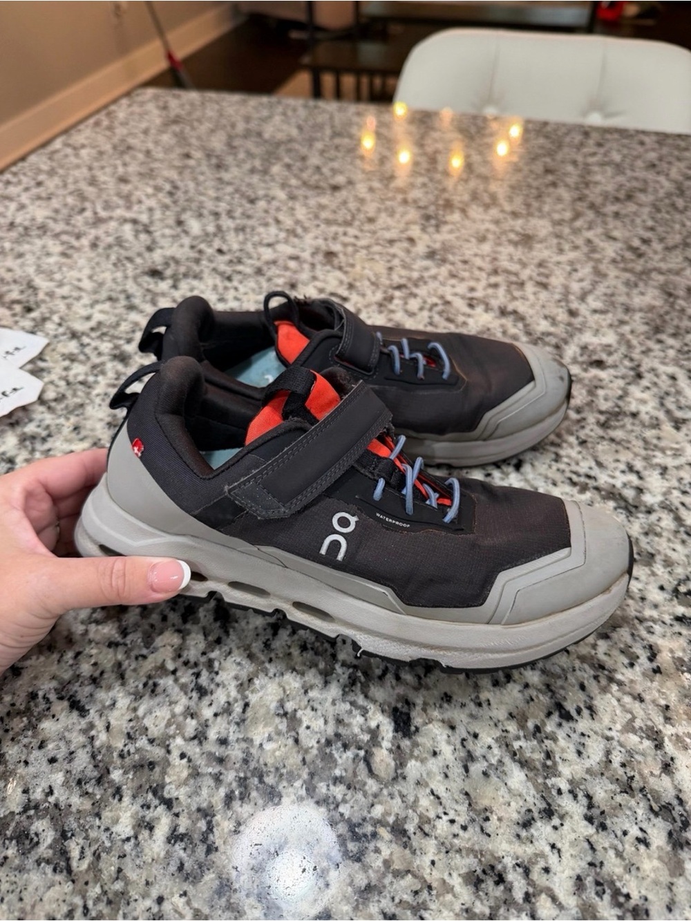On Running Kids Trail Sneaker in Black, Gray and Orange